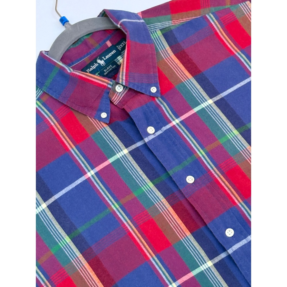 Ralph Lauren Blake Short Sleeve Mens XXL Red Blue Plaid Button Down Excellent